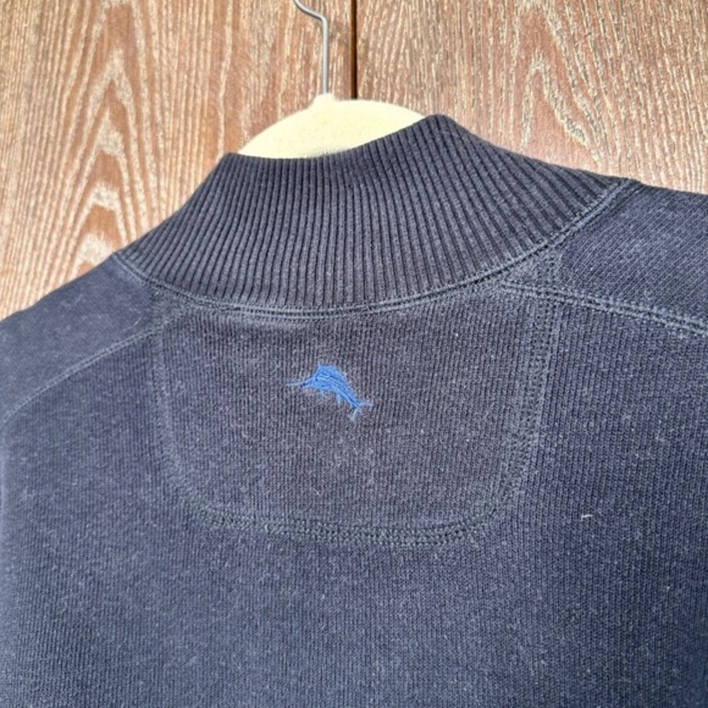 Tommy Bahama Reversible Quarter Zip Pullover Sweater Black Blue Marlin Mens - Picture 6 of 11